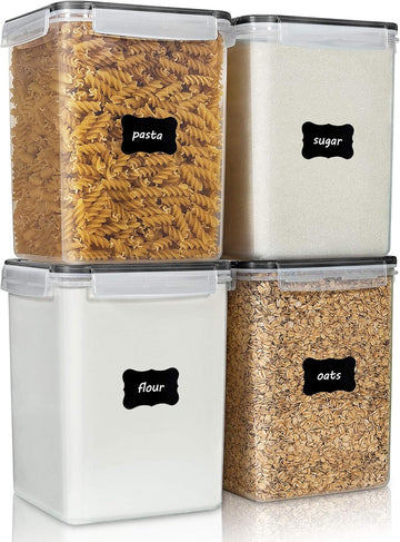 Vtopmart 4 PCS Large Food Storage Containers 5.2L / 175oz, 4 Pieces BPA Free Plastic Airtight Canisters for Flour, Sugar, Baking Supplies, Rice