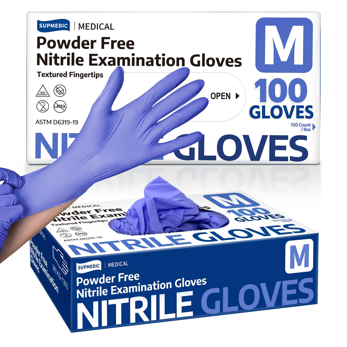 Supmedic Medical Soft Max™ Nitrile Exam Gloves, Powder-Free Latex-Free Food Safe Clean Disposable Glove Blue Iris 100/1000 Ct