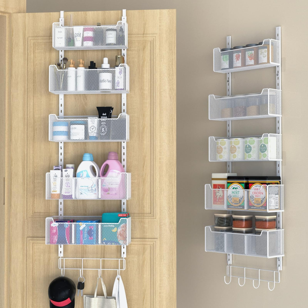 VyGrow Over The Door Organizer, Metal Door Organizer Hanging with 5 Adjustable Baskets and Coat Hook