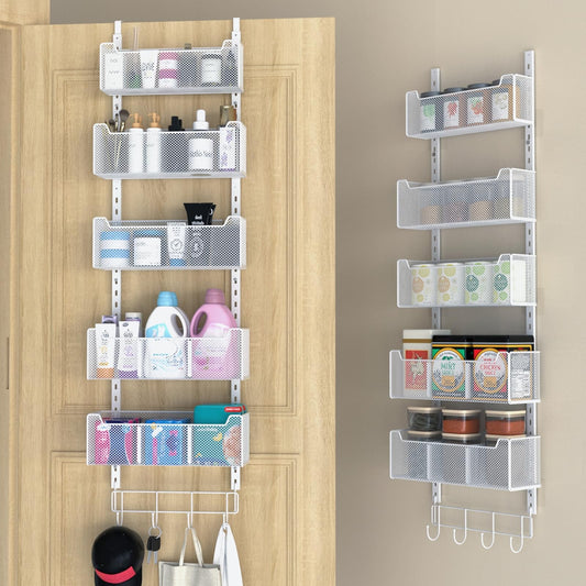 VyGrow Over The Door Organizer, Metal Door Organizer Hanging with 5 Adjustable Baskets and Coat Hook