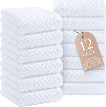 Wealuxe Super Absorbent Kitchen Towels 12 Pack - Premium 100% Cotton Kitchen Towels, 450GSM Thick Machine Washable White Dish Towels