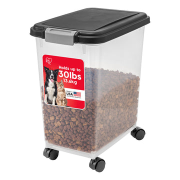 IRIS USA Airtight Dog Food Storage Container, Up to 30 lbs, Attachable Wheels, for Dog Cat Bird and other Pet Food Storage Bin, Keep Fresh