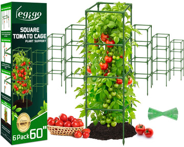 Legigo 6 Pack Square Tomato Cages- 60 Inch Heavy Duty Tomato Trellis for Climbing Plants Outdoor, Tomato Plant Support Stakes Cage Garden Trellis