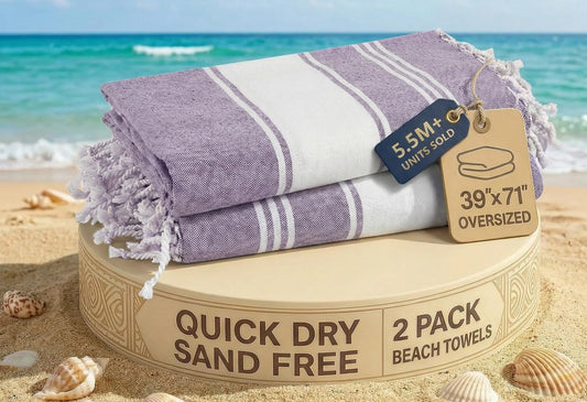 LANE LINEN Large Pool Towels, XL Beach Towel 2 Pack, Pre-Washed, No Shrink, Quick Dry Oversized Beach Towels, Stylish Beach Towel for Women, Sand Free Towel, 39"x71" - Regal Orchid