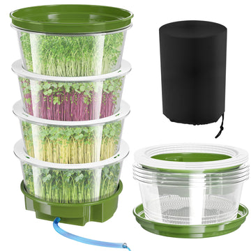 4-Tier Sprouts Growing Kit with Drain Hose & Ventilation Holes, Stackable Microgreens Growing Sprouting Trays Including Blackout Cover