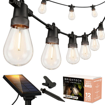 Brightech Ambience Pro Solar Powered Outdoor String Lights -27 ft Commercial Grade Waterproof Edison Patio Lights, Shatterproof LED String Lights for