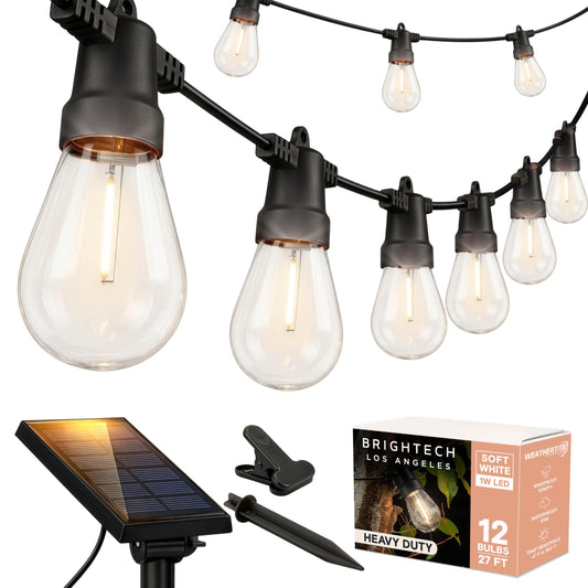 Brightech Ambience Pro Solar Powered Outdoor String Lights -27 ft Commercial Grade Waterproof Edison Patio Lights, Shatterproof LED String Lights for