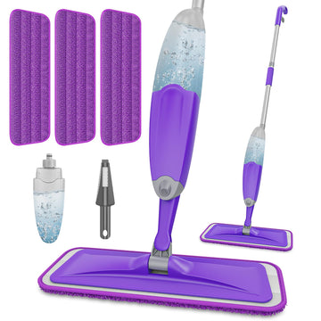 HOMTOYOU Spray Mops for Floor Cleaning: Wet Mop for Hardwood Tile Wood Laminate Vinyl - 3 Washable Microfiber Pads for Swiffer Powermop