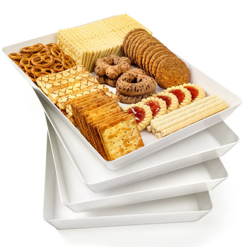 4-Pack Plastic 16" x 11" Large White Serving Trays Set - Reusable Serving Platters for Cookie, Appetizer, Charcuterie, Snack, Dessert