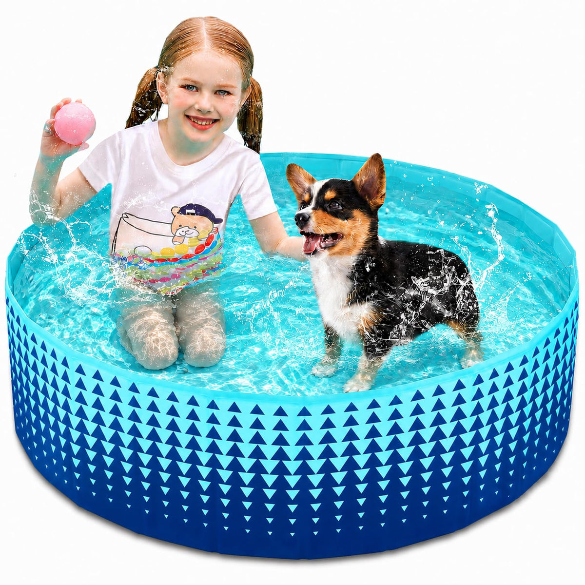 Jasonwell Foldable Dog Kiddie Pool - Hard Plastic Kids Paddling Pool Toddler Baby Swimming Pools for Backyard Collapsible Whelping Box Pet Doggie Cats Wading Pools Bathtub for Puppy Large Dogs 40In,G
