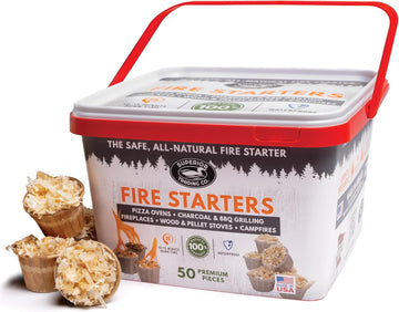 Superior Trading Fire Starter Pods in Plastic Bucket - Fire Starters for Campfires, BBQ, Grill, Pit, Wood Stove & Charcoal Starter, 15-20-Min Burn