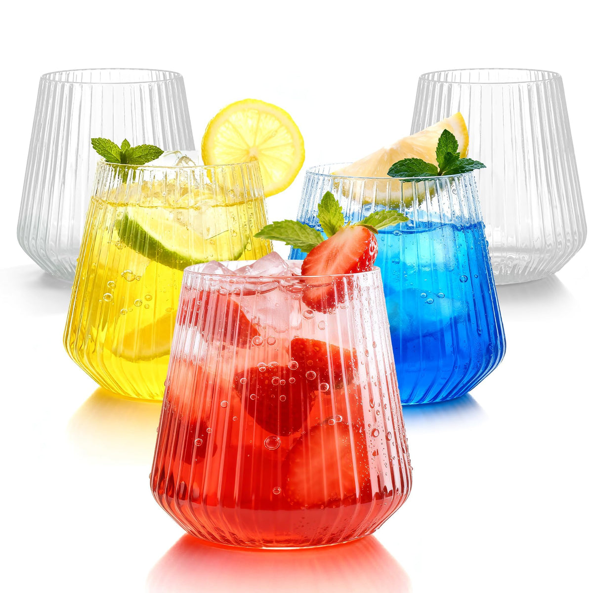 BESTSTAR 36 Pcs 12 oz Plastic Clear Ribbed Wine Glasses, Origami Ripple Disposable Champagne Glasses Elegant Whiskey Glasses Ideal for Weddings, Bars, Christmas, Halloween, Pool Party, Daily Use