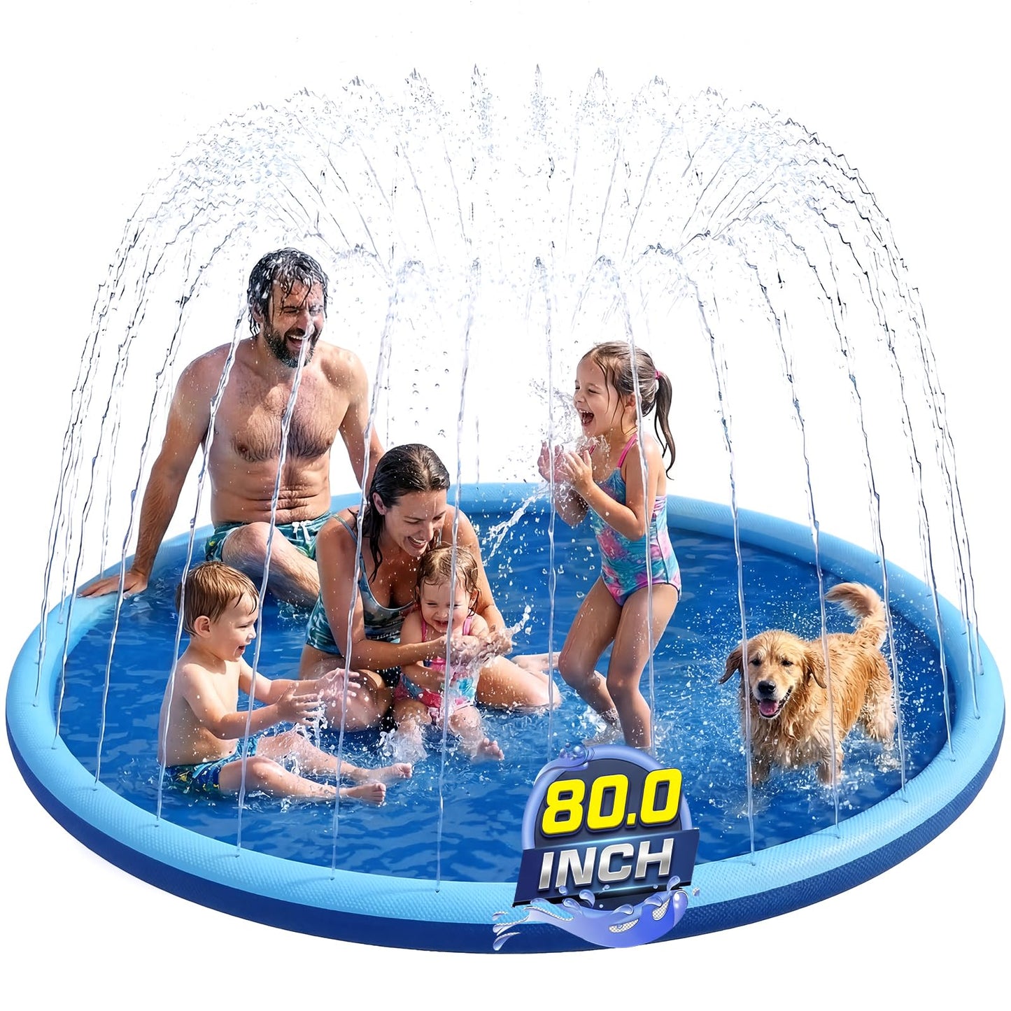 Non Slip Splash Pad for Kids and Dogs, 80" Sprinkler Splash Pad with 5mm Reinforced Edges,0.58mm Thickened Dog Pool,Outdoor Water Toys for Toddlers,Summer Backyard Fountain Play for Girls Boys Pets