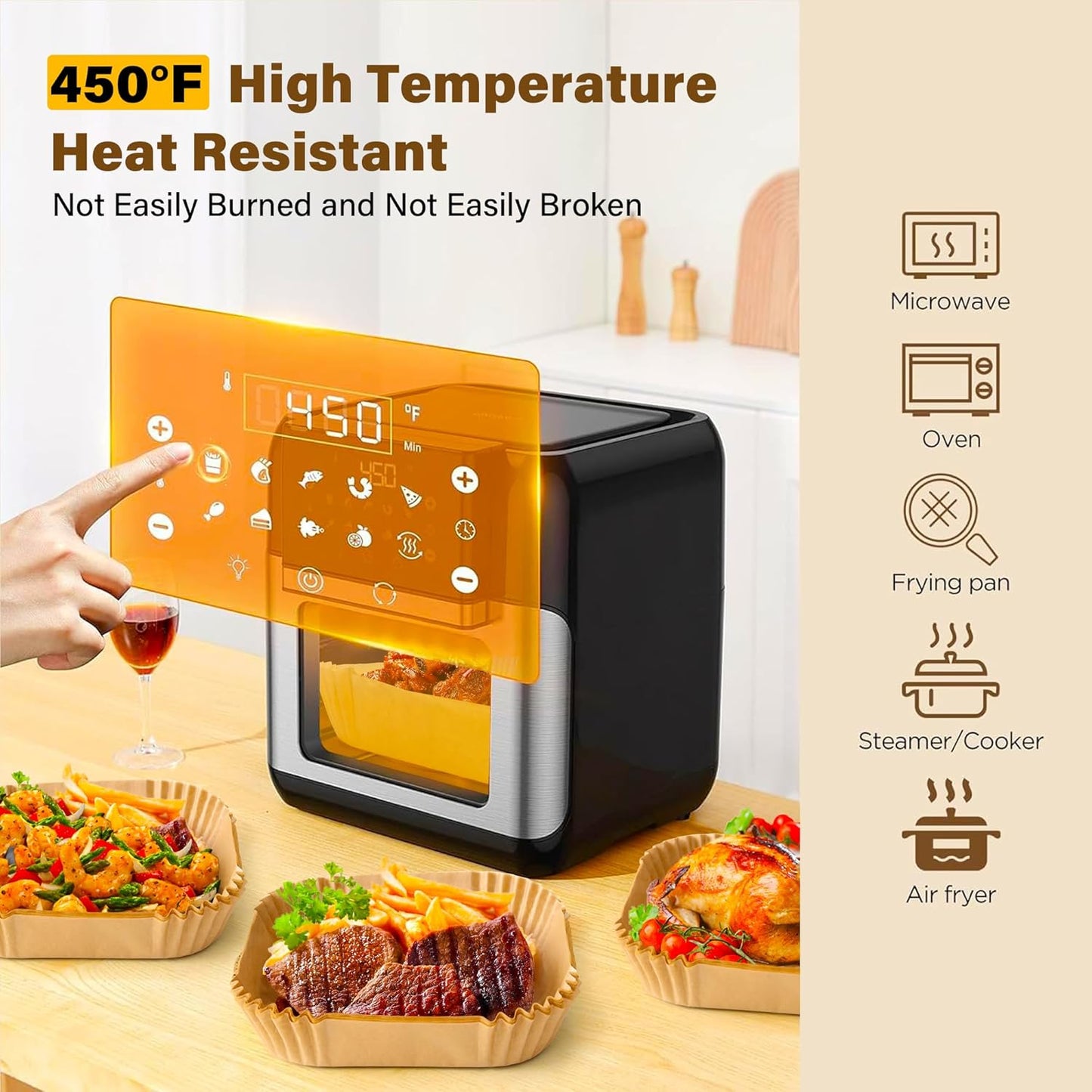 Air Fryer Liners Disposable, 125Pcs Parchment Paper, 8 Inch Non-stick Air Fryer Paper Liners, Unbleached Square Airfryer Liners for 5-8QT Air Fryer, Baking, Roasting Microwave