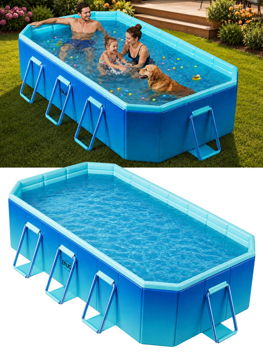 Foldable Pool, Non-Inflatable Swimming Pool for Adults & Family Use, Thickened Collapsible Folding Pool, Large Foldable Pool for Backyard, Portable Above Ground Outdoor Pool 116" x 65" x 20"