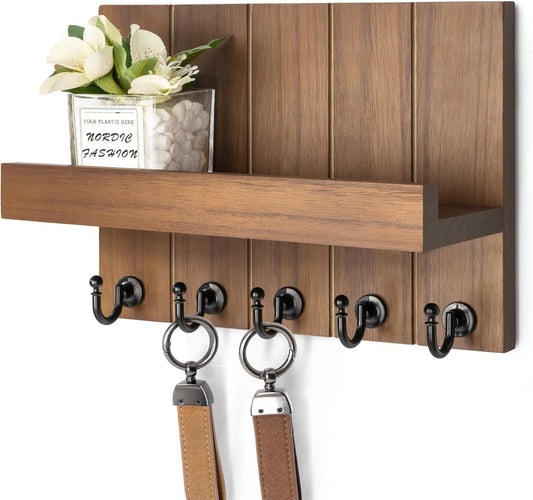 Rebee Vision Decorative Key Holder Wall Mount - Rustic Key Holder for Wall with Shelf and Mail Organizer for Living Room Decor - Home Essentials