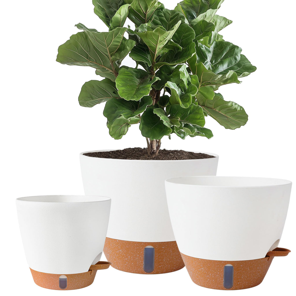 8/10/12 Inch Self Watering Pots for Indoor/Outdoor Plants - Large Plastic Planter with Drainage Holes, Water Level Indicator & Deep Reservoir, Modern Decorative Flower Pots (White)