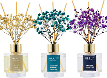 Airkeep Reed Diffuser Set of 3, Clean Linen Ocean Mist&Sea Salt Lavender Eucalyptus Oil Reed Diffusers