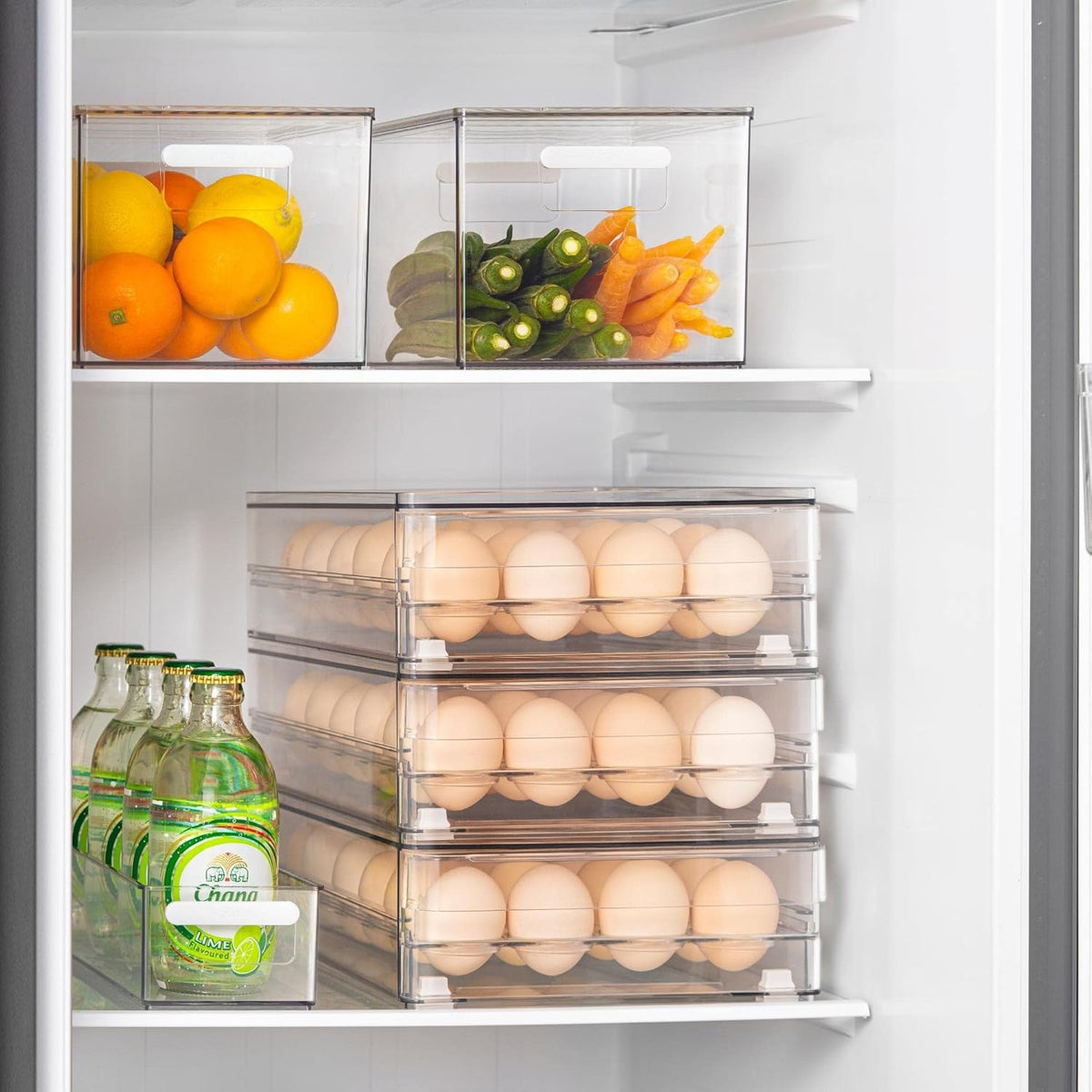 vacane 24 Capacity Egg Holder for Refrigerator Organizer Bins, BPA Free Egg Storage Container with Non-Slip Pads, Space-Saving Egg Tray for Fridge Drawer