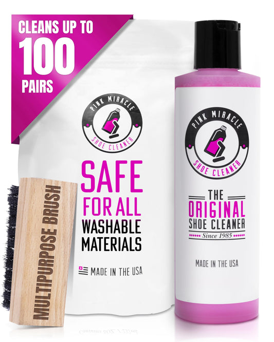 Pink Miracle Shoe Cleaner Kit with Bottle and Brush For Fabric Cleaner For Leather, Whites, Suede and Nubuck Sneakers