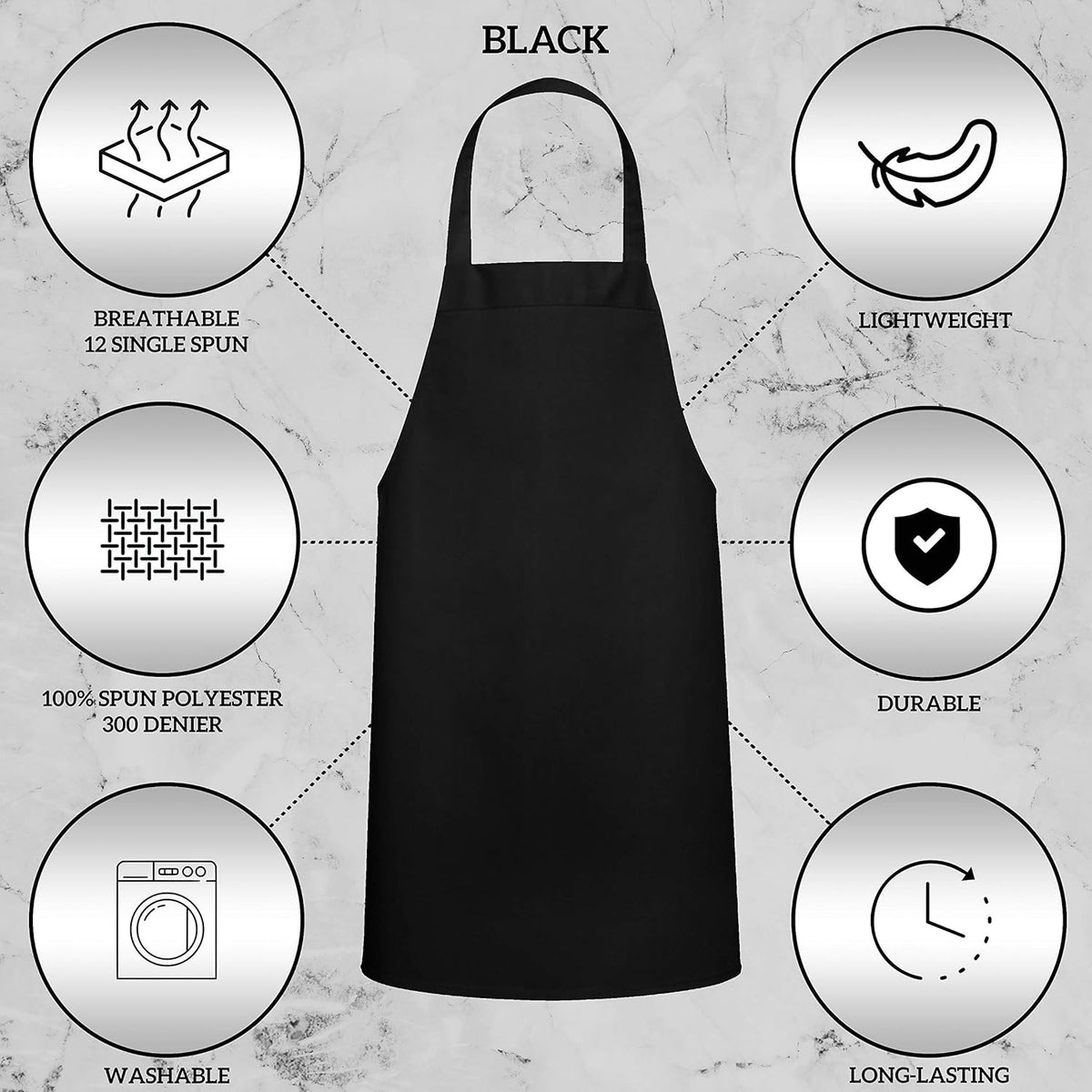 GREEN LIFESTYLE 12 Pack Bib Apron - Unisex Black Aprons, Machine Washable Aprons for Men and Women, Kitchen Cooking BBQ Bulk (Pack of 12, No Pockets, Black)