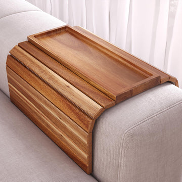 Sofa Arm Tray, Acacia Wood Folding Couch Arm Tray, Sofa Armrest Trays with Anti-Slip Pad for Drinks, Snacks, Phone, Remote Control
