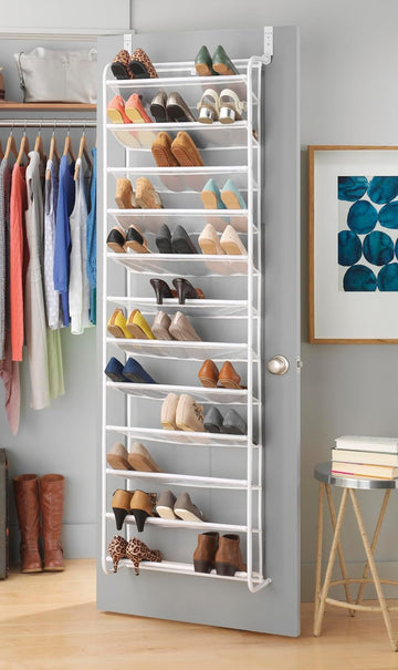 Whitmor 36 Pair Over The Door Shoe Organizer, 12 Tier Hanging Shoe Organizer, Heavy Duty Metal & Mesh Shoe Holder, Hanging Shoe Rack
