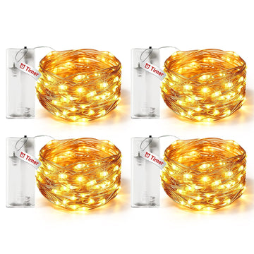 litogo 4 Pack Fairy Lights Battery Operated with Timer, 10FT String Lights