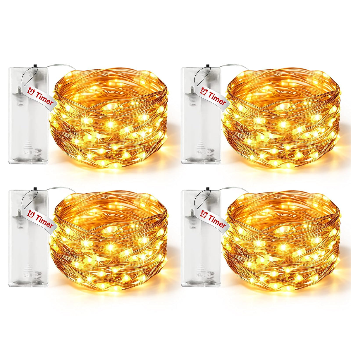 litogo 4 Pack Fairy Lights Battery Operated with Timer, 10FT String Lights