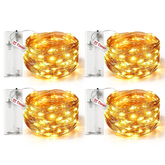 litogo 4 Pack Fairy Lights Battery Operated with Timer, 10FT String Lights
