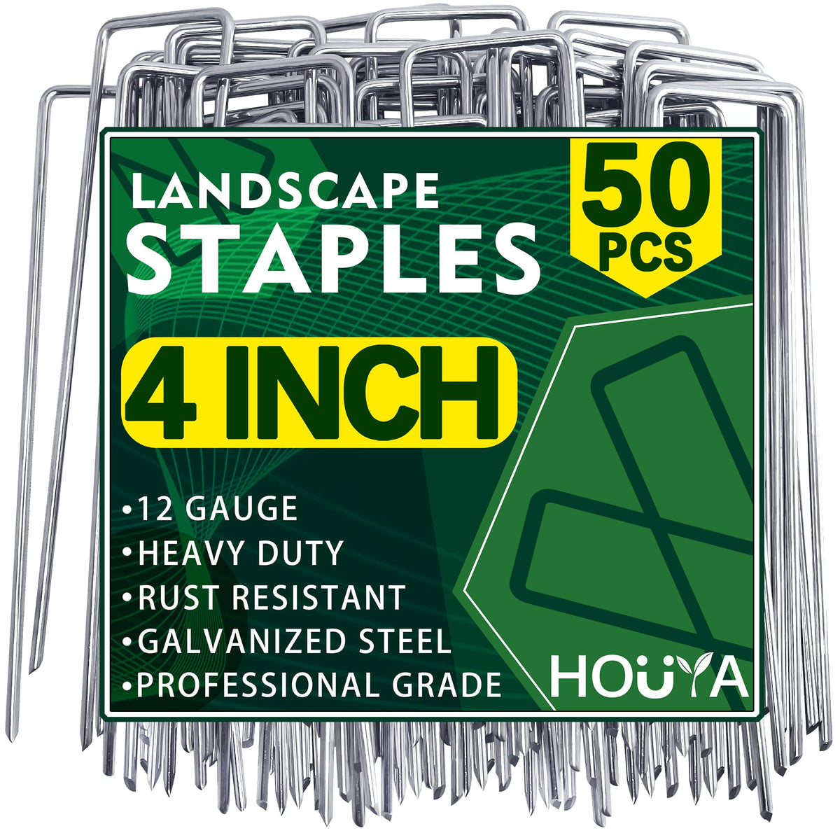 50 Pack Landscape Staples 4 Inch 12 Gauge Garden Stakes Galvanized Garden Staples Pins Anti-Rust Ground Stakes for Weed Barrier, Irrigation Tubing, Yard Lawn, Landscape Fabric