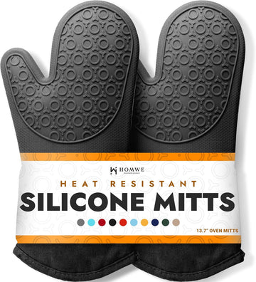 BPA-Free Silicone Oven Mitts Ultra Heat Resistant up to 500°F - Oven Mitts with Thick Cotton Liner - Long Slip Resistant Pot Holders