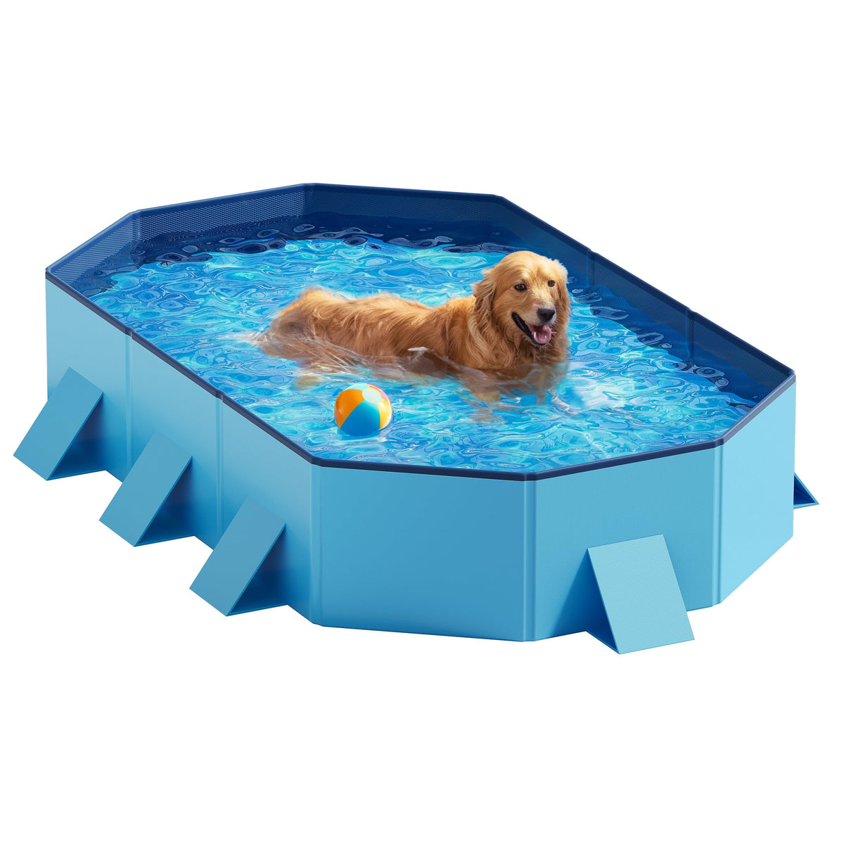 Peteast Foldable Dog Pool - Extra Large 71" x 39" x 12" Hard Plastic Portable Pet Bath Tub with Non-Slip & Reinforced Stability, Collapsible Design for Indoor Outdoor Backyard Use (Blue)