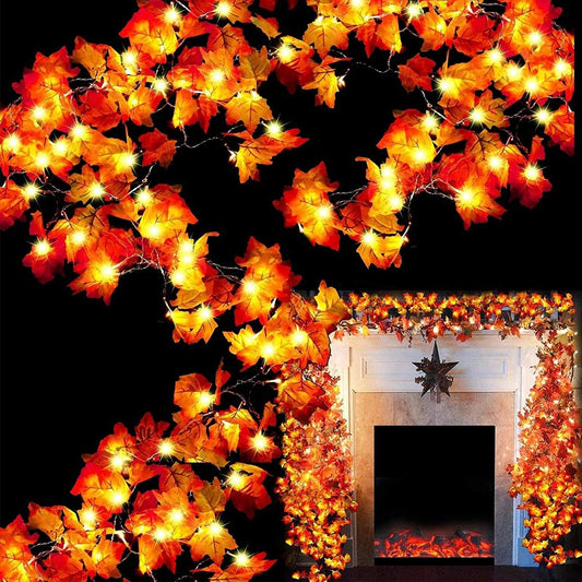 TURNMEON 6 Pack Fall Garland with Lights Enlarged Maple Leaves 60Ft 120LED