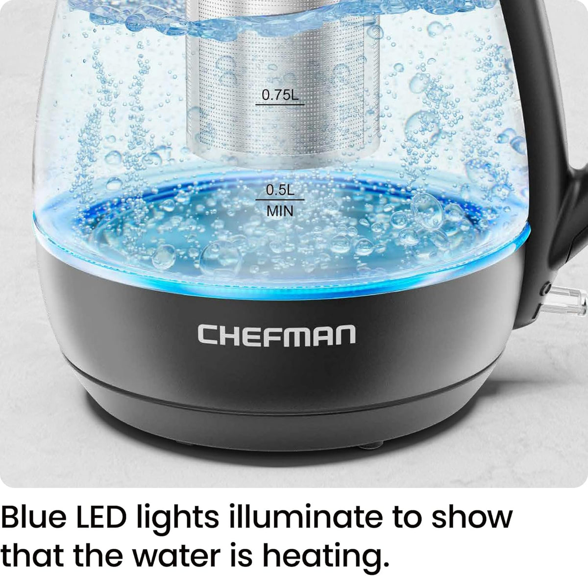Chefman Electric Kettle with Tea Infuser, Compact 1L (4 Cups), 1500W, Removable Lid for Easy Cleaning, Boil-Dry Protection, Stainless Steel Filter