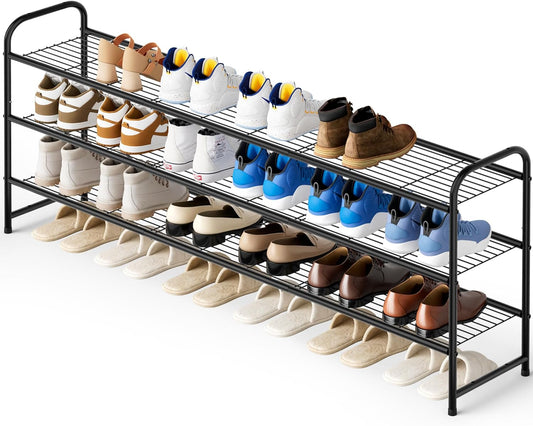 KEETDY 3-Tier Long Shoe Rack for Closet Metal Shoe Organizer for Entryway, Wide Stackable Shoe Storage Shelf with Sturdy Wire Grid for Closet Floor