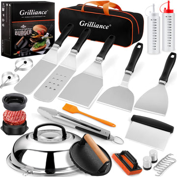 27pcs Griddle Accessories Kit for Blackstone, Professional Hibachi Flat Top Grill Tools, Enlarged Spatula Gift Set with Basting Cover