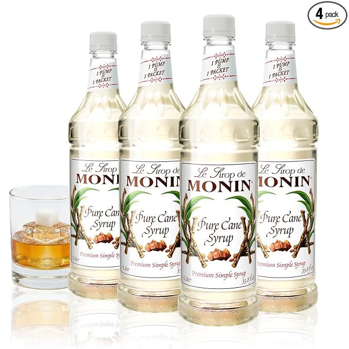 Monin - Pure Cane Syrup, Pure and Sweet, Great for Coffee, Tea, and Specialty Cocktails, Gluten-Free, Non-GMO (1 Liter, 4-Pack)