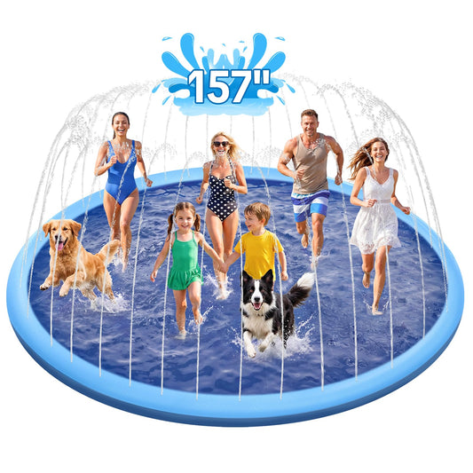 Raxurt Splash Pad for Kids and Dogs, 157'' Super Large Anti-Slip Splash Sprinkler Pad for Baby Toddler, Thicken Splash Pad Dog Pool Summer Outdoor Water Toys