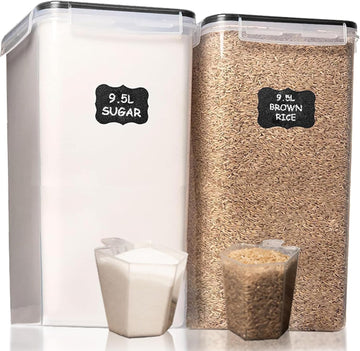 Shazo 2 PC (9.5L| 321 Oz) Extra Large Bulk Food Storage Containers with Airtight Lids for Flour, Sugar, Rice, Cereal & Pasta - Leakproof