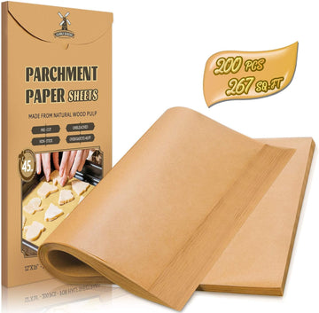 200 Pcs Parchment Paper Sheets, 12 x 16 Inch, Precut Non-Stick Parchment Sheets for Baking, Cooking, Grilling, Air Fryer and Steaming - Unbleached