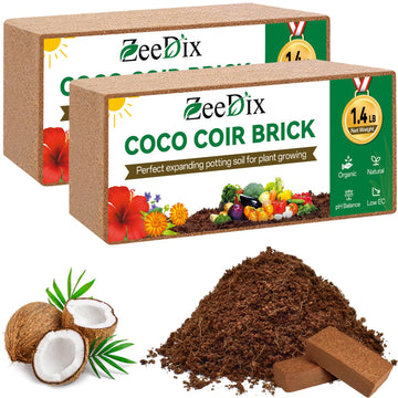 ZeeDix 2 Pcs Coco Coir Brick for Plants- 100% Organic Coconut Coir for Garden Soil & Potting Mix, Low EC and pH Balance