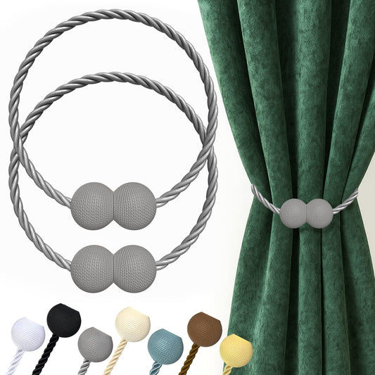 Hion Magnetic Curtain Tiebacks Grey 2pcs, Curtain Tiebacks Buckles Holdbacks Holders Hooks Clip for Home Bedroom Office Decorative Curtain