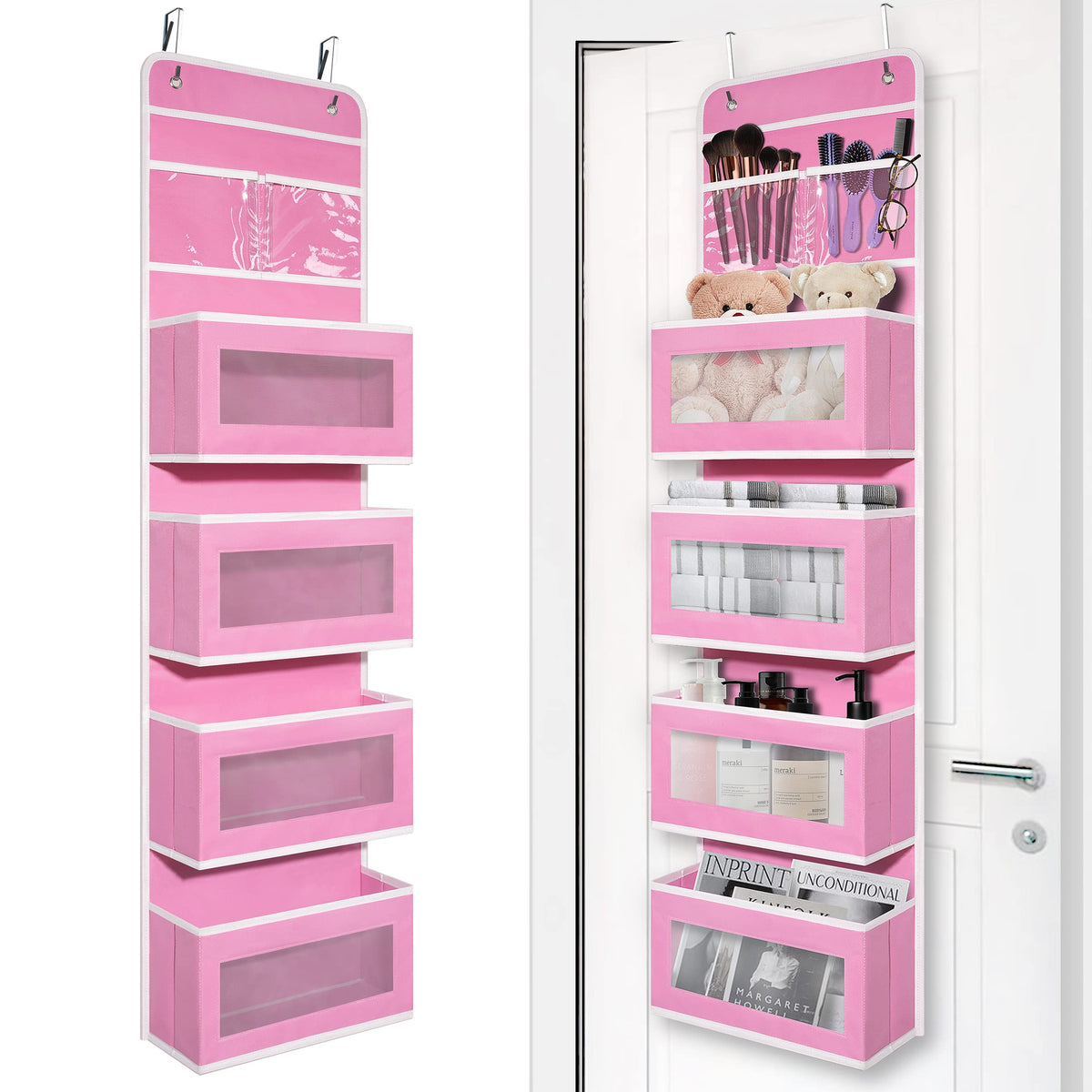 GCreation Over Door Organizer for Bedroom Bathroom Pantry, 5 Shelf Pink