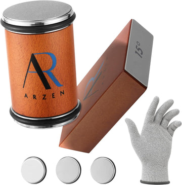 ARZEN Professional Rolling Knife Sharpener with Anti Cut Gloves – Kitchen Knife Sharpener with Magnetic 15° & 20° Angle Base