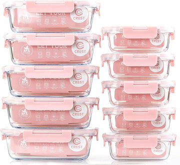 C Crest 10 Pack Glass Meal Prep Containers, Food Storage Containers with Lids Airtight, Glass Lunch Boxes, Microwave, Oven