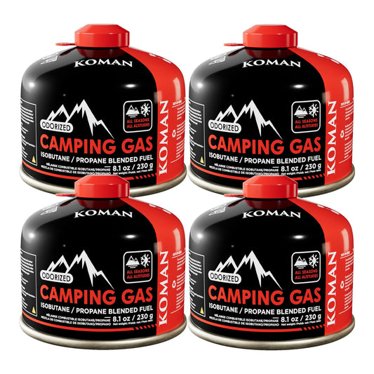 KOMAN Isobutane Fuel Canister 230 Gram Camping Stove Fuel Butane Propane Blend Camping Fuel Gas Canister Backpacking Fuel Light-Weight Compact Camping Fuel (4 Pack)
