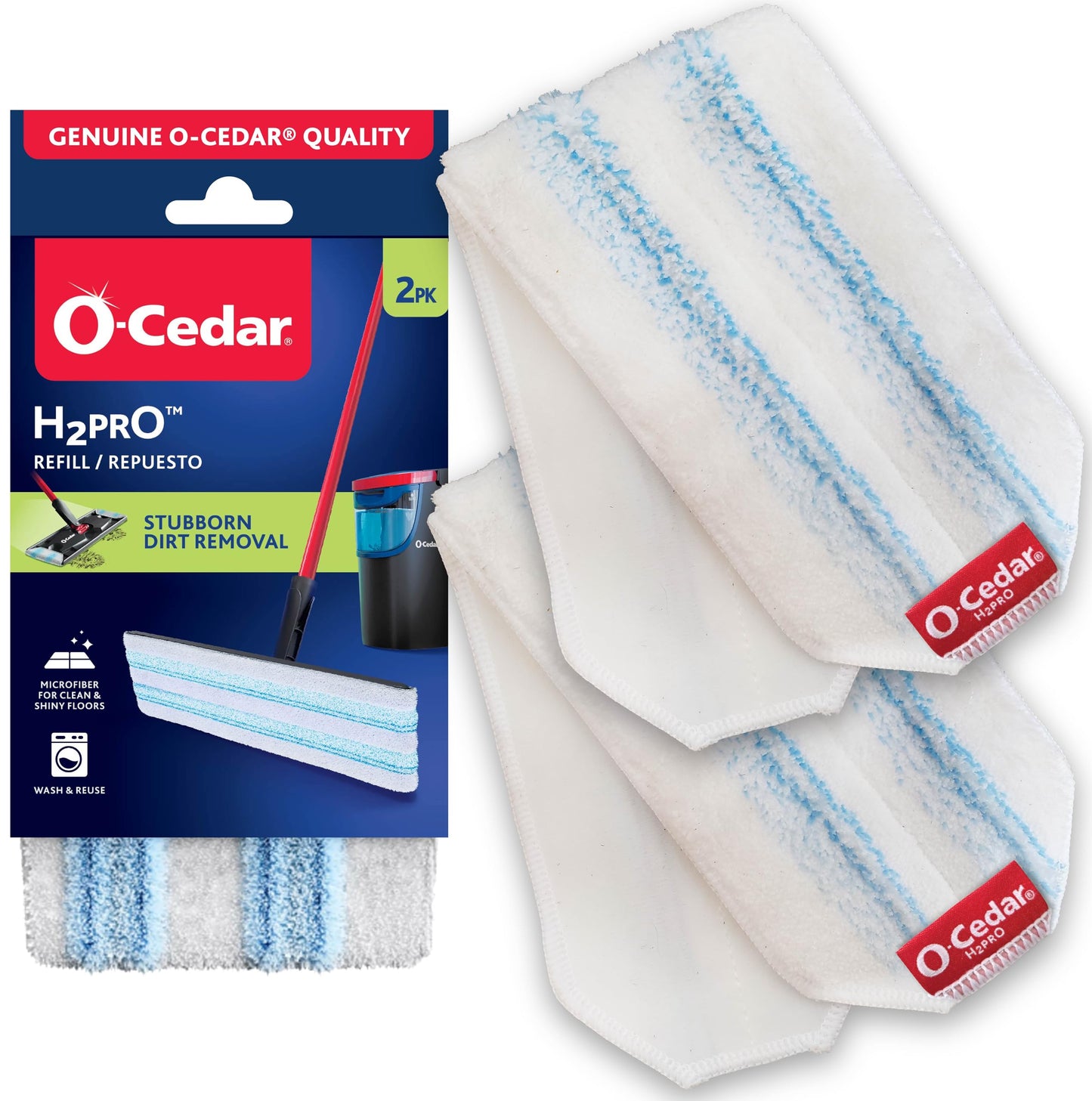 O-Cedar Genuine H2prO Mop Pad Replacement (2-Pack) | Microfiber Refill | Machine Washable | Removes 99% of Bacteria with Water* | Compatible with O-Cedar H2prO Spin Mop System