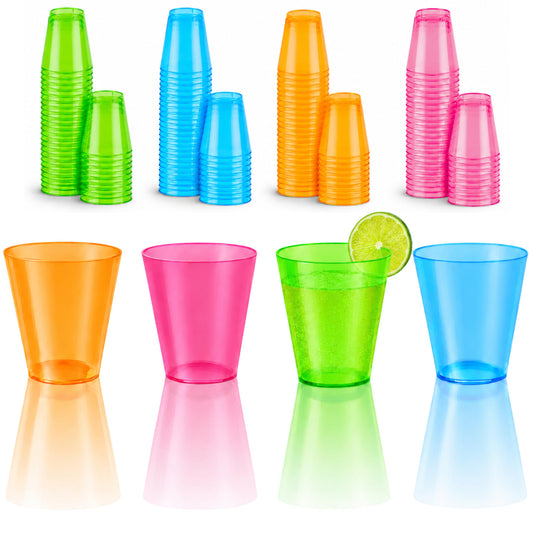 Stumbelina 100 COUNT (1 oz) NEON PLASTIC SHOT GLASS CUPS | BRIGHT MULTI-COLOR Variety Pack | Disposable Party Mini Cups | Perfect for Jello Shots, Dessert Shooters, Parties, Weddings, Bars