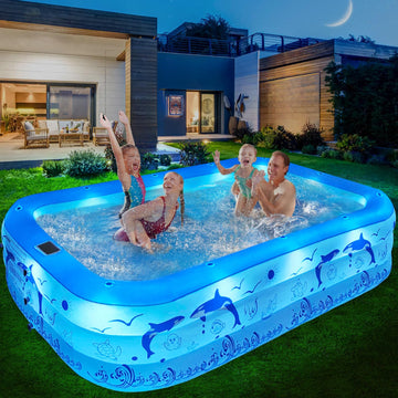 StarOcean Inflatable Pool with Lights, Family Inflatable Swimming Pool for Kids, Adults, Blow Up Pool Solar Powered